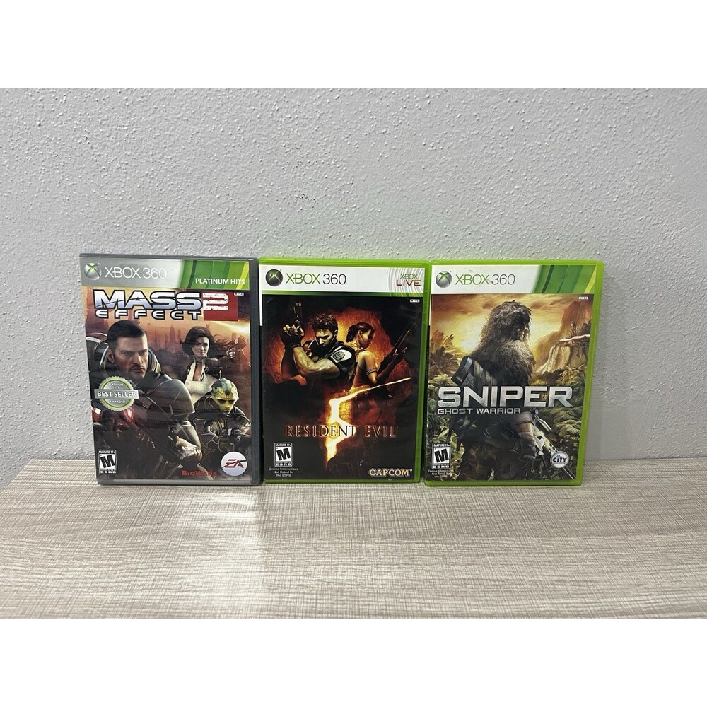 Xbox 360 Action Game Lot: Mass Effect 2 Resident Evil 5 Sniper Ghost Warrior